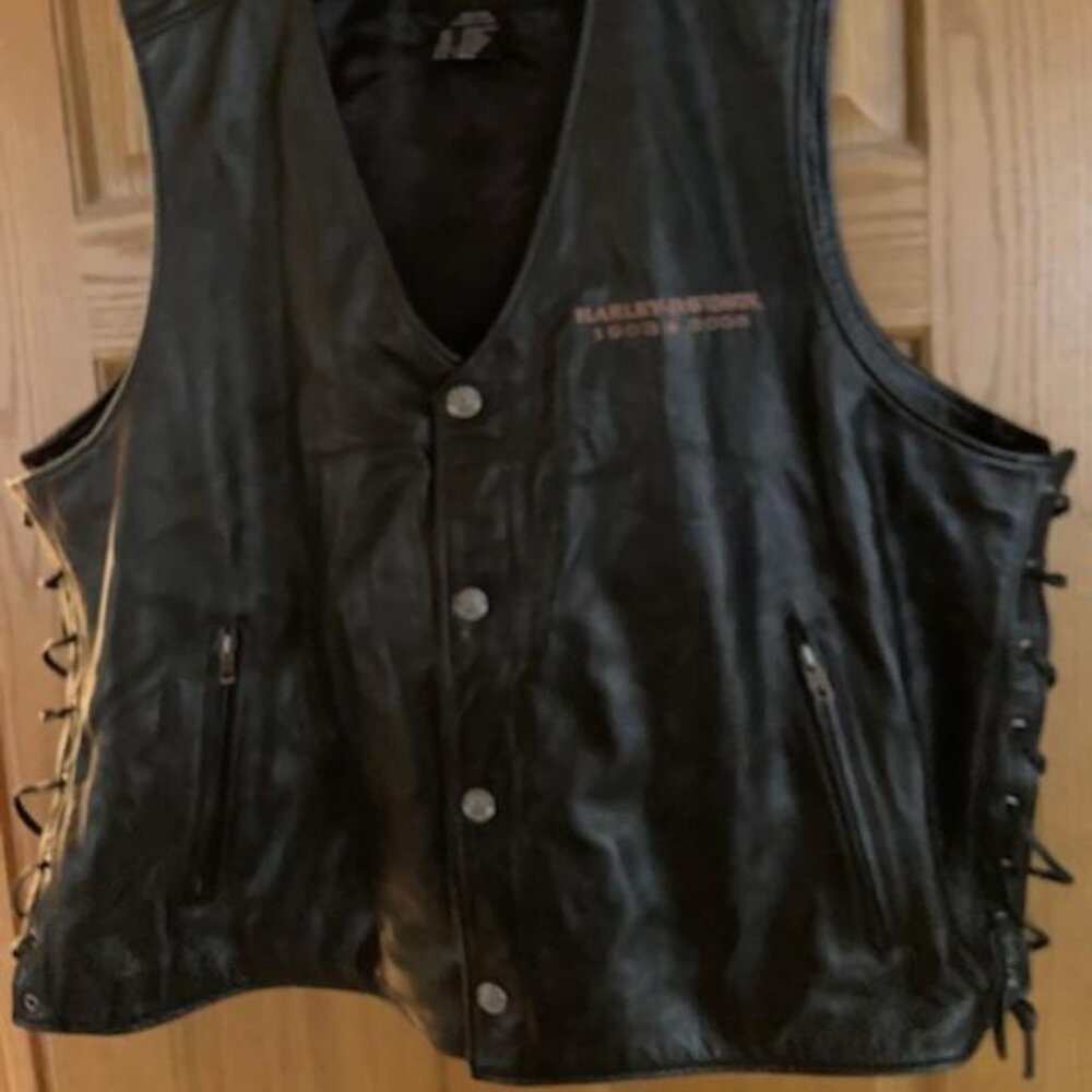105th Anniversary Harley Davidson Black Leather Biker Vest 3XL